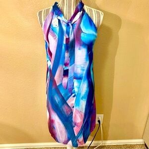 NWT Prizm Necktie Dress Large Unique Artist Designed Print Blues Purples Slvlss